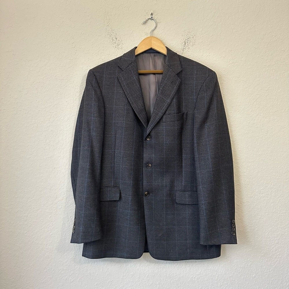 BURBERRY LONDON Mens Grey Houndstooth Plaid 3-Button Sport Coat USA MADE